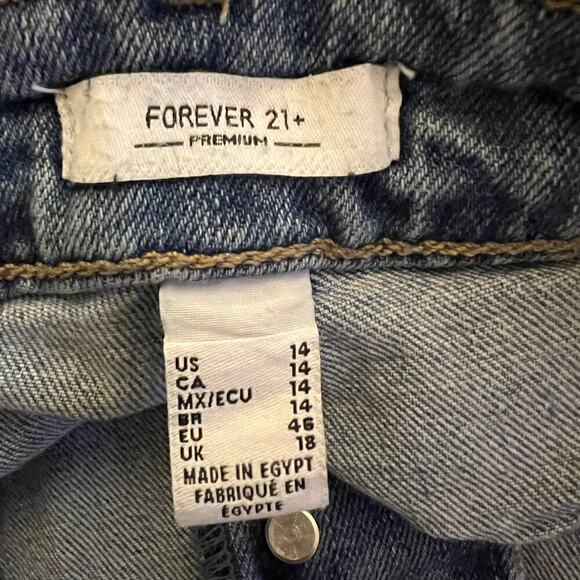 Forever 21+ Premium Button Fly Distressed Straight Leg Light Wash 14 - Picture 4 of 6